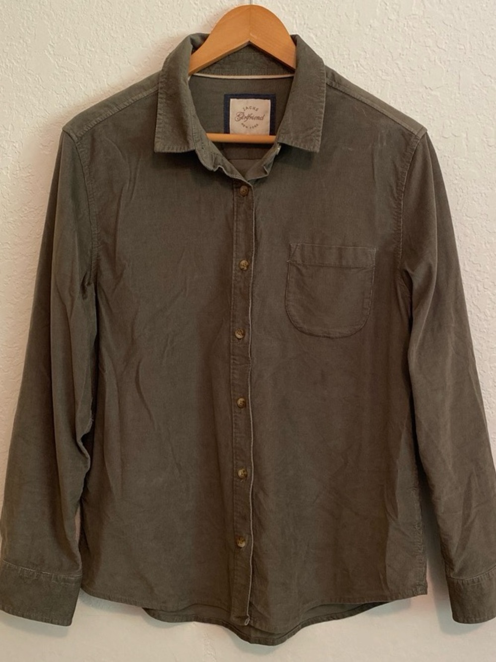 Jachs “Girlfriend” Olive Green Fine Wale Corduroy Casual Button-Down Shirt M